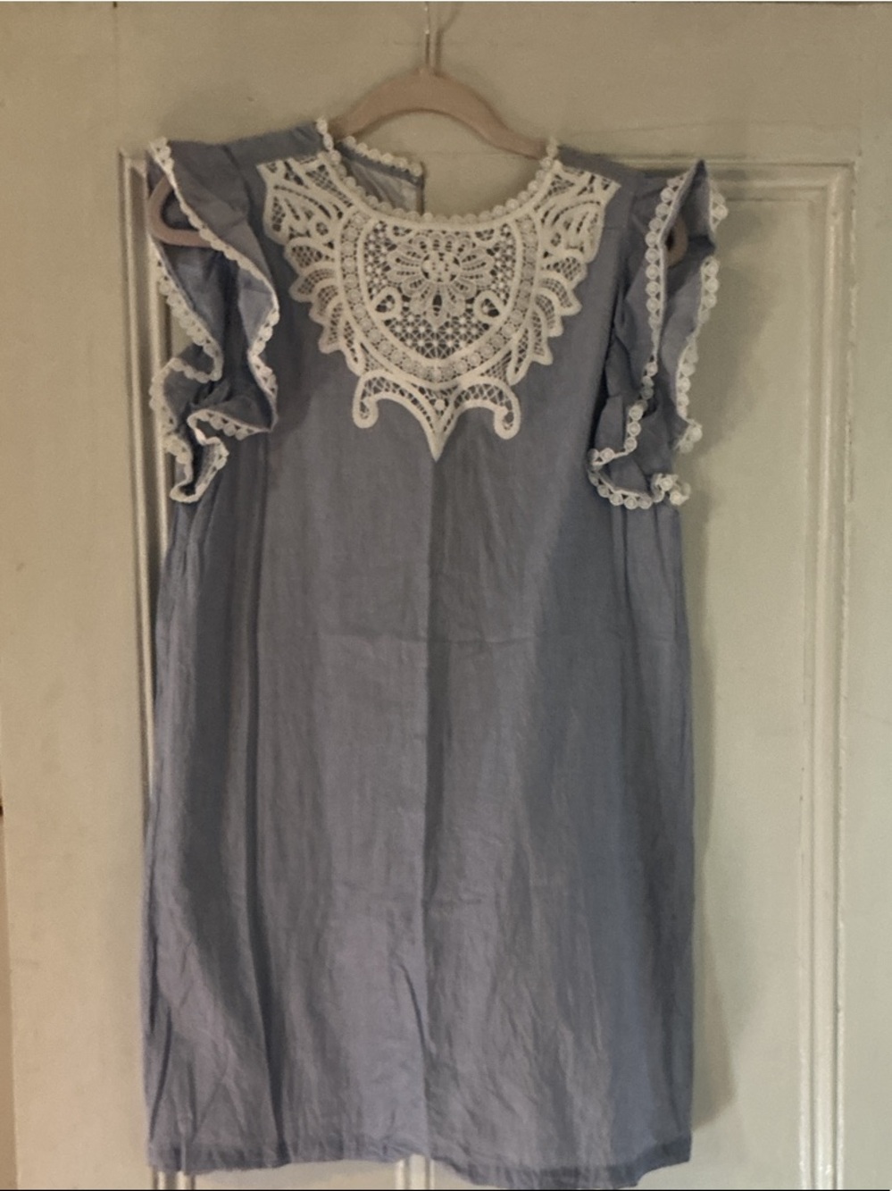 LOFT Light Blue dress with White Lace Trim